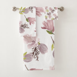 Romantic gift for her watercolor flower pattern  bath towel set