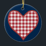 Romantic Gingham Hearts and Red Rose Ornament<br><div class="desc">A romantic Ceramic Ornament, with a Red and White Check Gingham Heart on one side and a Red Rose, outlined in White on the other side; both are on a Deep Blue background that you can change if you wish. Part of the Posh & Painterly 'Hearts and Roses' collection by...</div>