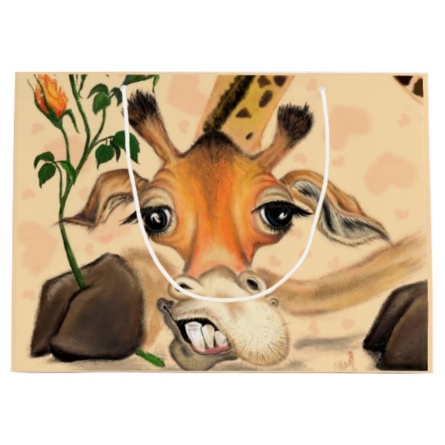 Romantic Giraffe - Gentleman - Add Your Text/Name Large Gift Bag (Front)
