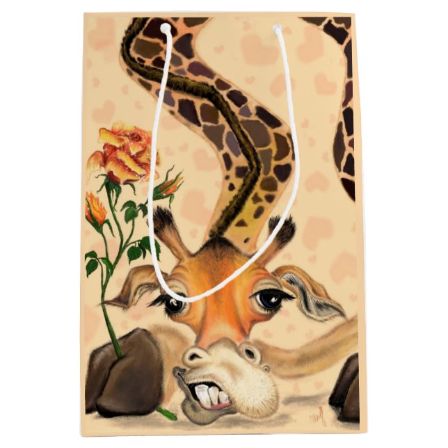 Romantic Giraffe - Gentleman - Add Your Text /Name Medium Gift Bag (Front)