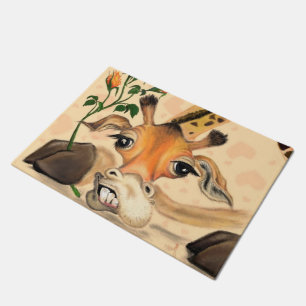 Romantic Giraffe with Rose Funny Doormat