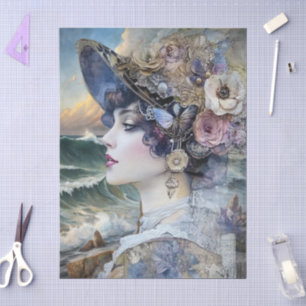 Romantic Girl Flowers Stormy Ocean Scene Tissue Paper