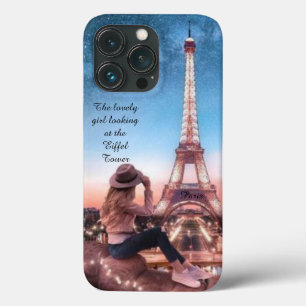Romantic girl  looking at the Eiffel Tower iPhone 13 Pro Case