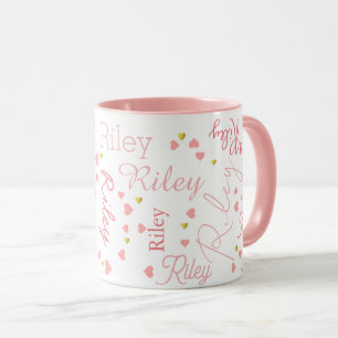 Romantic Girl Riley (custom name) pink hearts  Mug