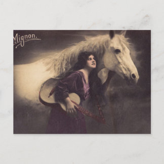 Romantic Girl with a Horse and Guitar Postcard