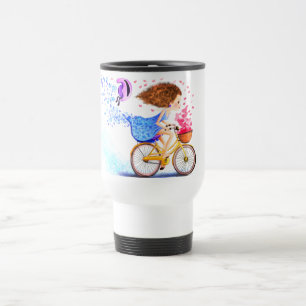 Romantic Girl with Bike Travel Mug