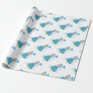 Romantic girl with hearts and flowers wrapping paper