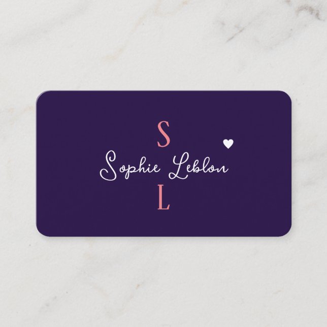 Romantic Girly Calligraphy Monogrammed Business Card (Front)