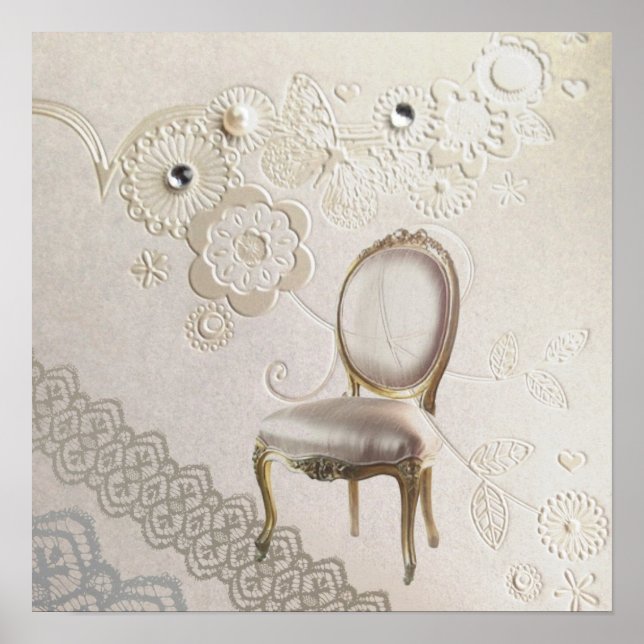 romantic girly chandelier Rococo chair paris Poster (Front)