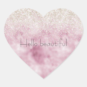 Romantic Glam Pink White Glitter Sparkle Heart Sticker