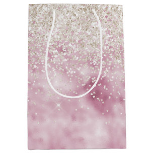 Romantic Glam Pink White Glitter Sparkle Medium Gift Bag