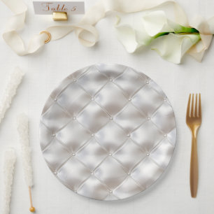 Romantic Glam White Faux Leather  Paper Plate