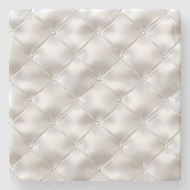 Romantic Glam White Faux Leather  Stone Coaster (Front)