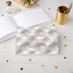 Romantic Glam White Faux Leather Wedding  Guest Book