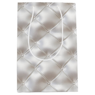 Romantic Glam White Faux Leather Wedding Medium Gift Bag