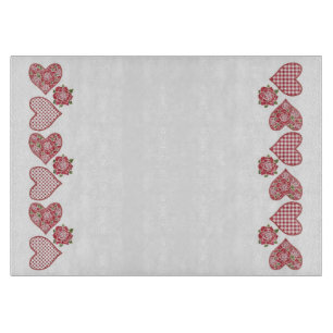 Romantic Glass Cutting Board: Hearts and Red Roses Cutting Board
