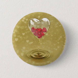 Romantic Glass Heart Design 6 Cm Round Badge
