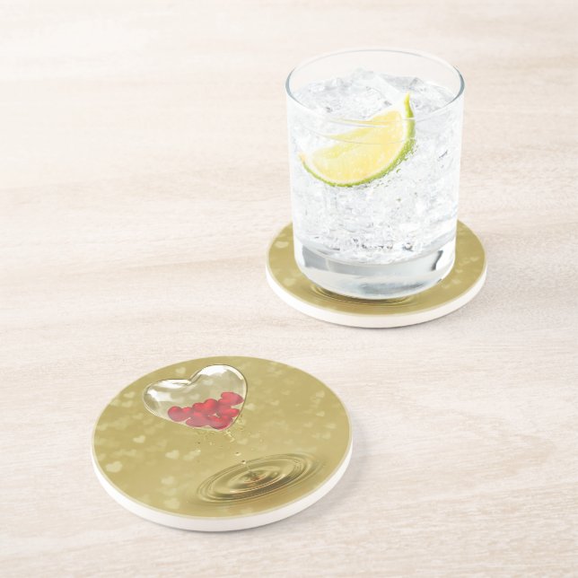 Romantic Glass Heart Design Coaster (Side)