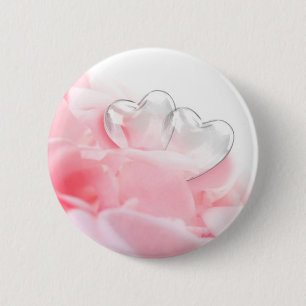 Romantic Glass Hearts Rose Petals 6 Cm Round Badge