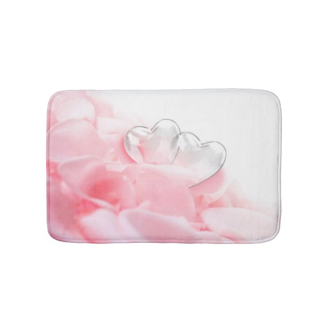 Romantic Glass Hearts Rose Petals Bath Mat (Front)
