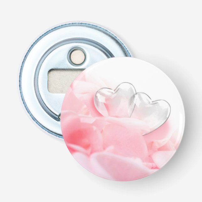 Romantic Glass Hearts Rose Petals Bottle Opener (Front)