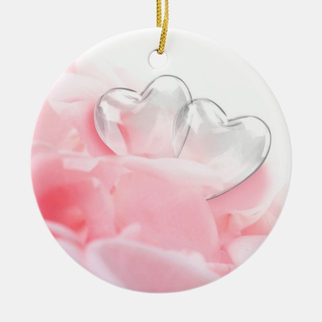 Romantic Glass Hearts Rose Petals Ceramic Tree Decoration (Front)