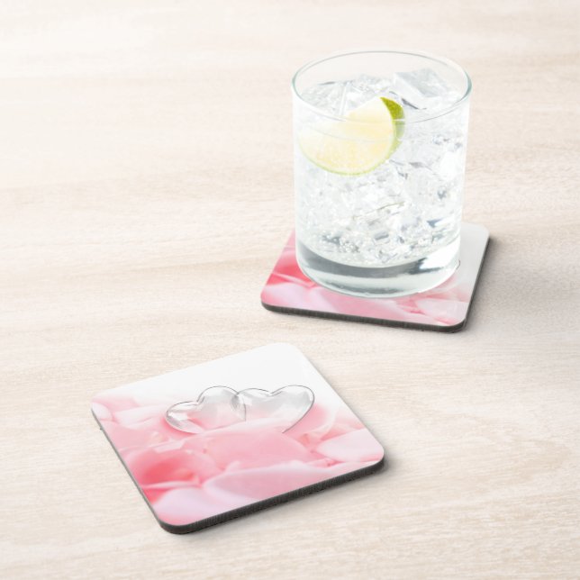 Romantic Glass Hearts Rose Petals Coaster (Right Side)