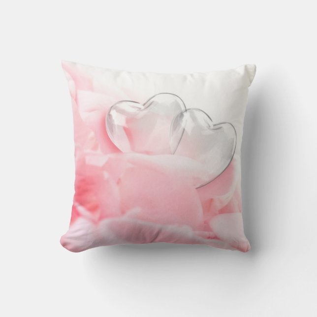 Romantic Glass Hearts Rose Petals Cushion (Front)