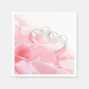 Romantic Glass Hearts Rose Petals Napkin