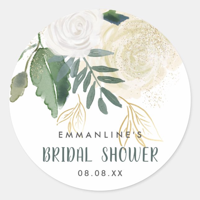 Romantic Glitter Roses  Bridal Shower Classic Round Sticker (Front)