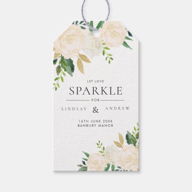 Romantic Glitter Roses Wedding Sparkler Tag (Front)