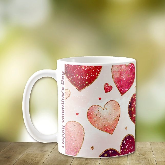 Romantic Glittery Gold Pink Red Hearts Valentine Coffee Mug (Creator Uploaded)