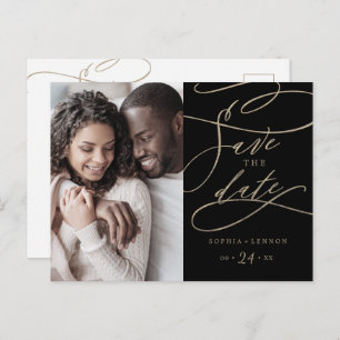 Romantic Gold and Black Photo Save the Date Invitation Postcard