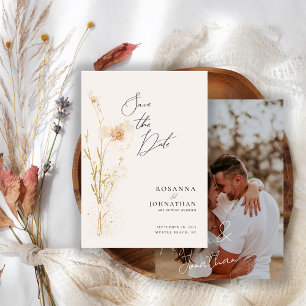 Romantic Gold and Blush Pressed Flowers Photo Save The Date