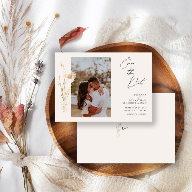 Romantic Gold and Blush Pressed Flowers Photo Save The Date (Creator Uploaded)