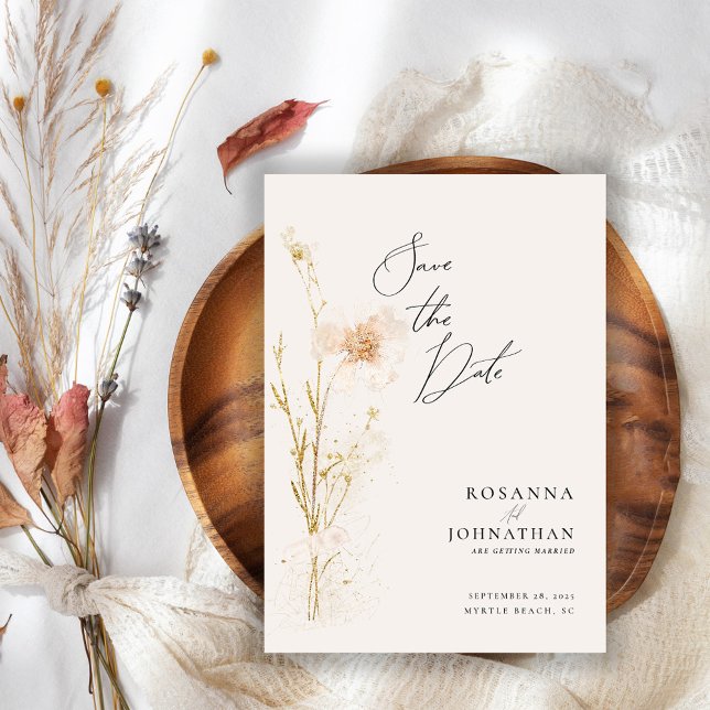 Romantic Gold and Blush Pressed Flowers Save The Date (Creator Uploaded)