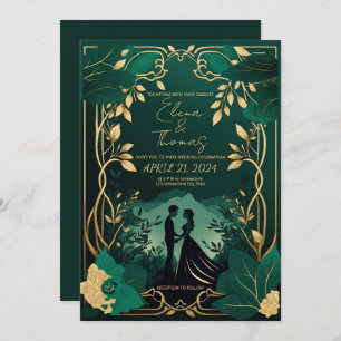 Romantic Gold and Emerald Green Invitation