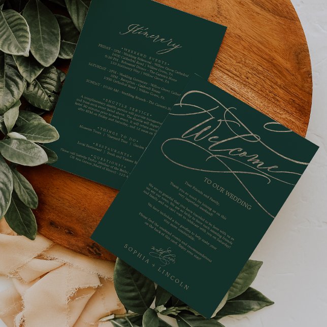 Romantic Gold and Green Welcome Itinerary Letter (Creator Uploaded)