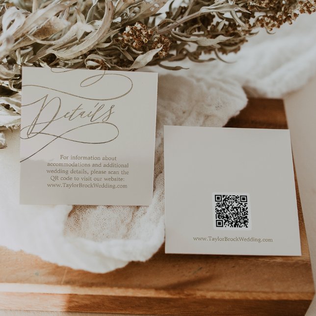 Romantic Gold and Ivory QR Code Wedding Details Enclosure Card (Creator Uploaded)