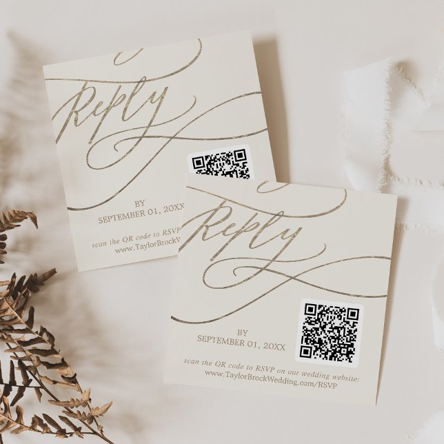 Romantic Gold and Ivory QR Code Wedding RSVP Enclosure Card (Creator Uploaded)