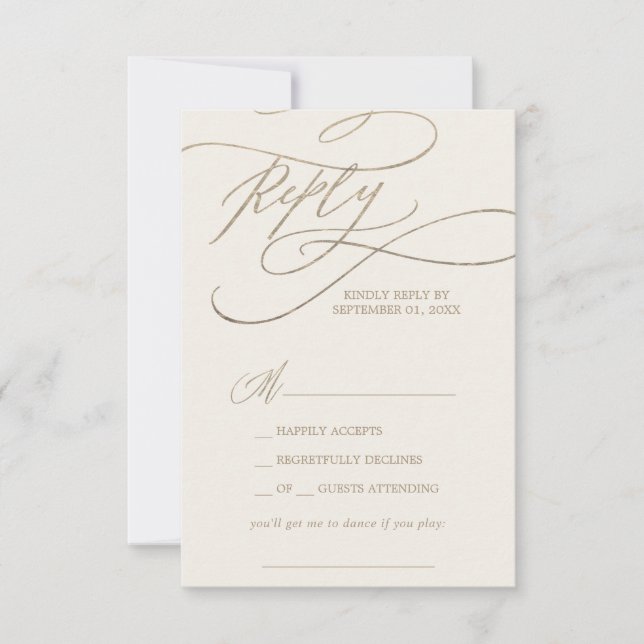 Romantic Gold and Ivory Song Request RSVP Card (Front)