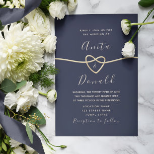 Romantic Gold and Navy Blue Wedding Invitation