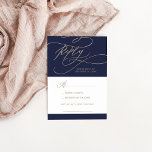 Romantic Gold and Navy Song Request RSVP Card<br><div class="desc">This romantic gold and navy song request RSVP card is perfect for a simple wedding. The modern classic design features fancy swirls and whimsical flourishes with gorgeous elegant hand lettered faux champagne gold foil typography. Build your wedding guest list and your dance floor song list all at once! This wedding...</div>