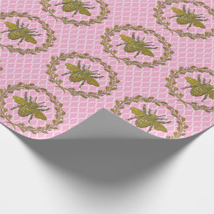 Romantic Gold Bee and Wreath Wrapping Paper