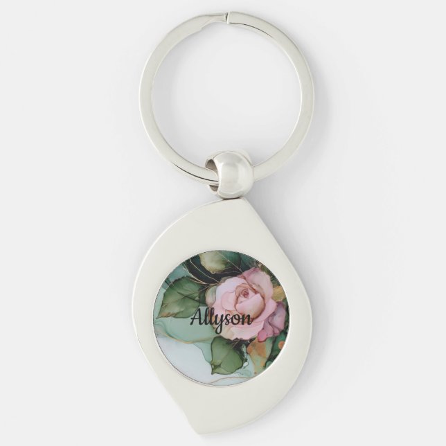 Romantic Gold Blush Pink Rose Floral Bridal shower Key Ring (Front)