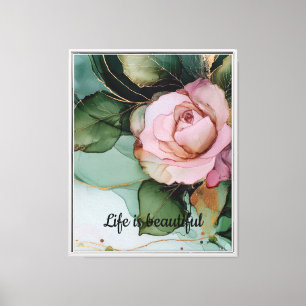 Romantic Gold Blush Pink Rose Floral Canvas Print