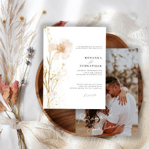 Romantic Gold & Blush Pressed Wildflowers Wedding Invitation