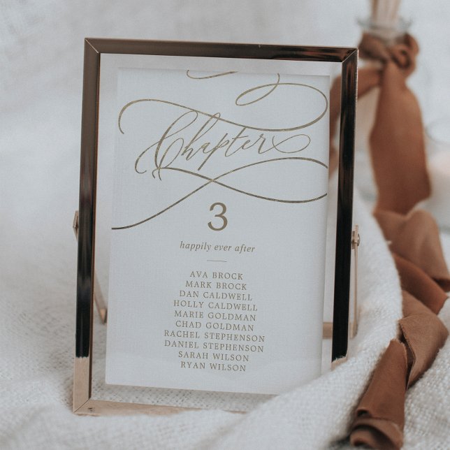 Romantic Gold Book Chapter Seating Chart Card (Creator Uploaded)