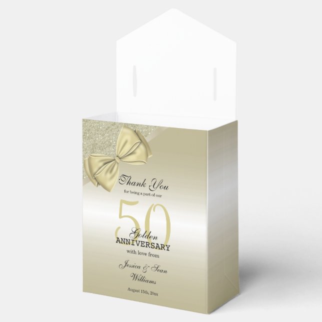 Romantic Gold Bow & Glitter 50th Wedding    Favour Box (Opened)