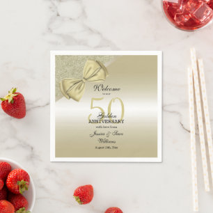 Romantic Gold Bow & Glitter 50th Wedding   Napkin